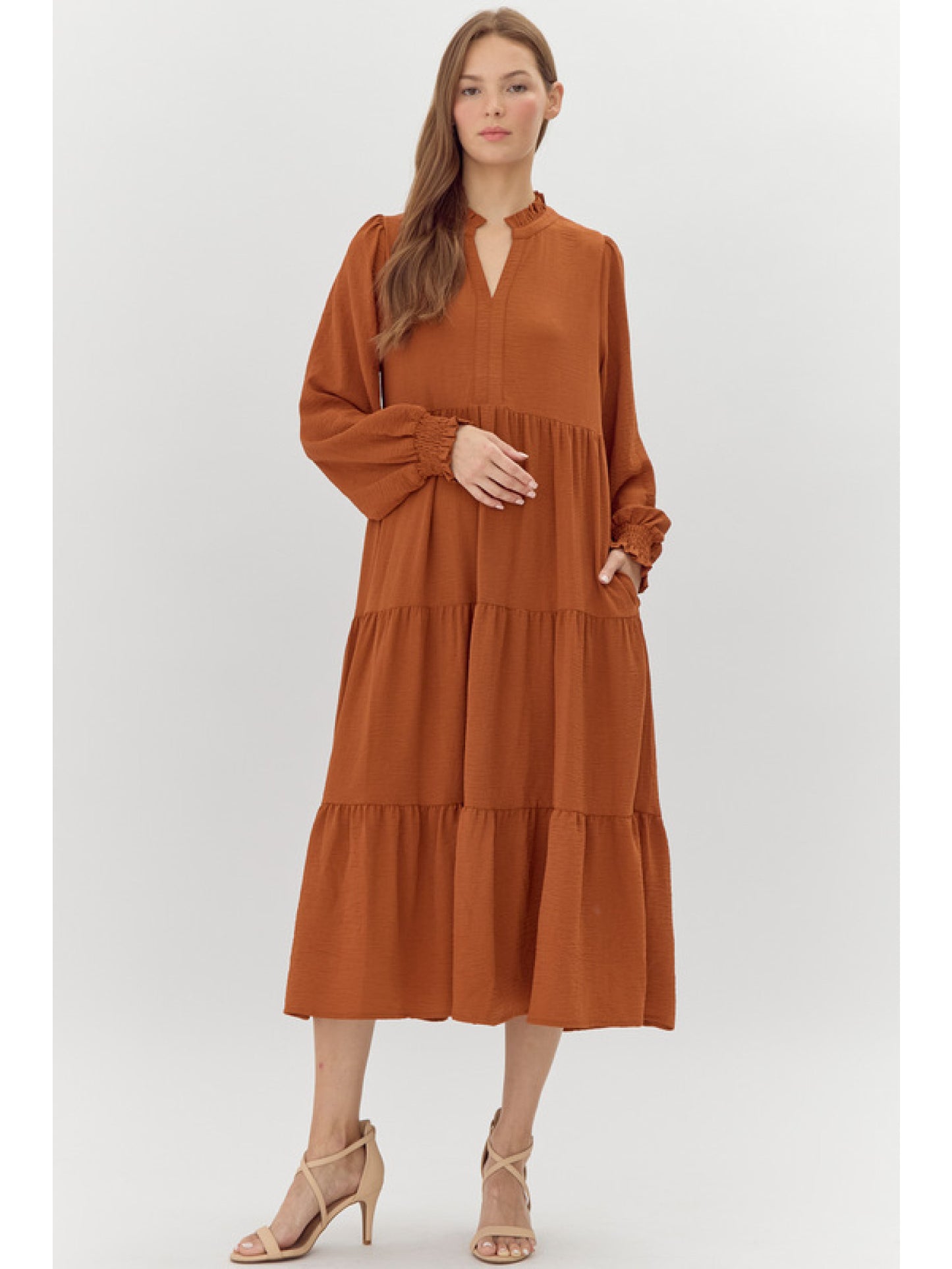 Olivia Bryce Solid Tiered Layer Midi Dress