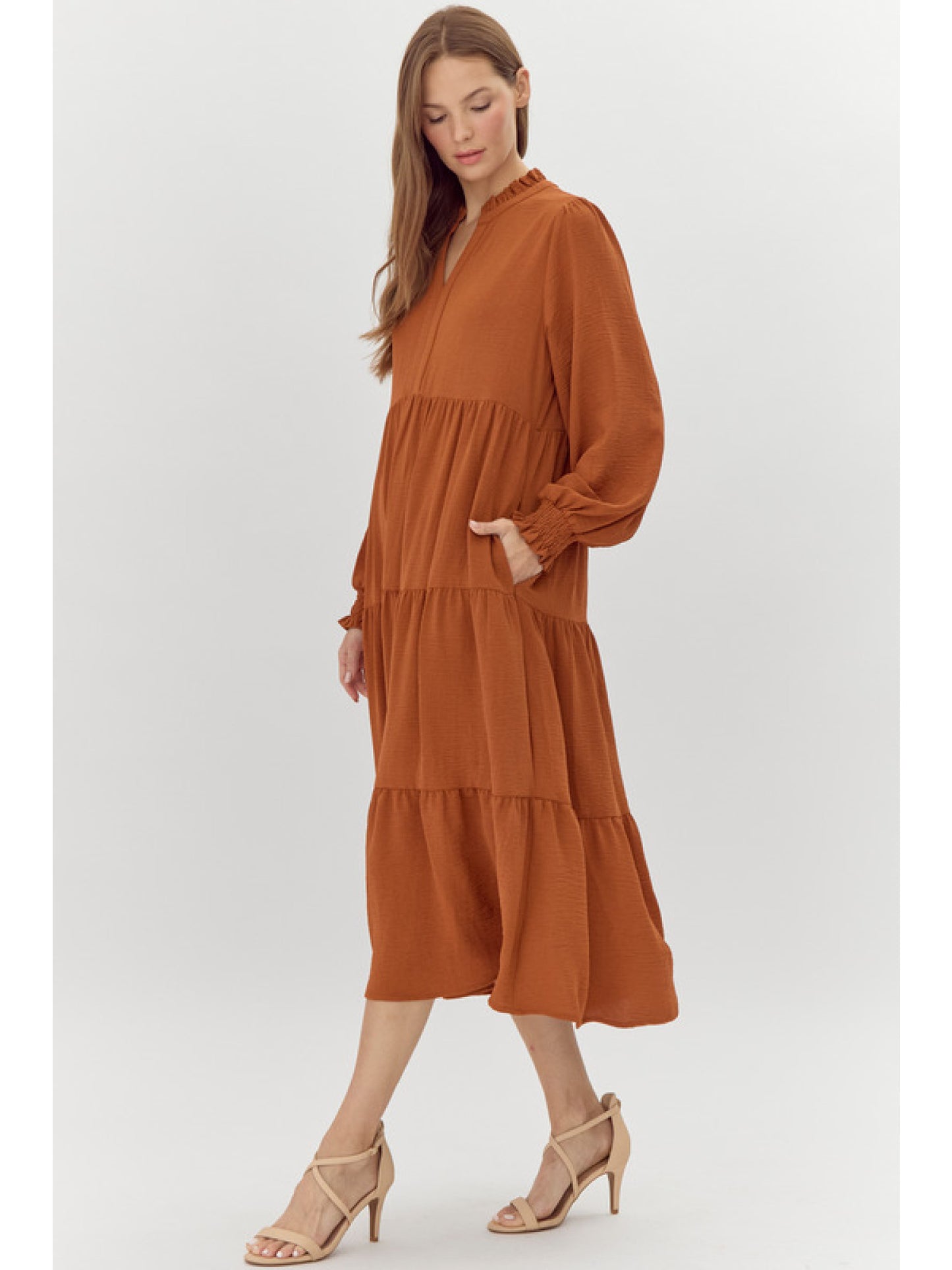 Olivia Bryce Solid Tiered Layer Midi Dress