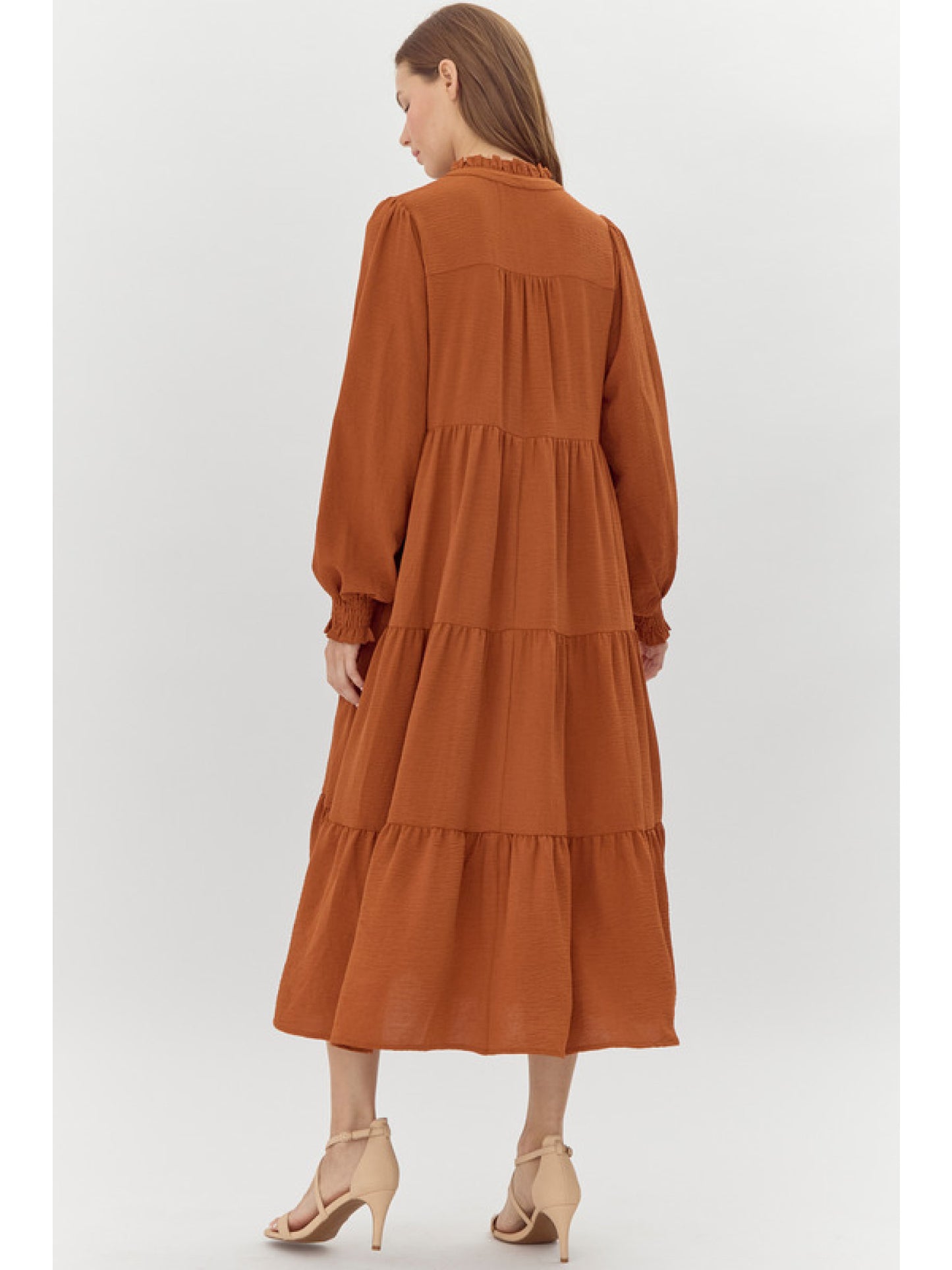 Olivia Bryce Solid Tiered Layer Midi Dress