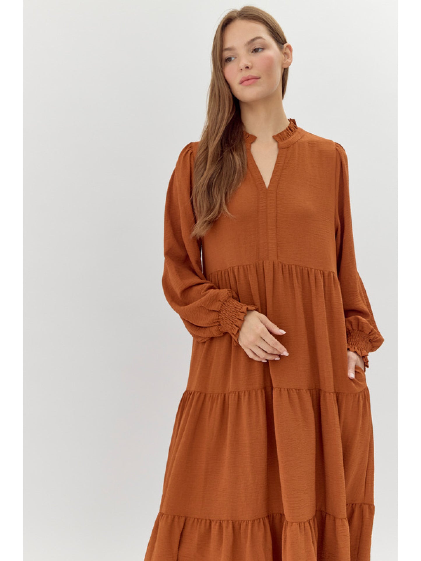 Olivia Bryce Solid Tiered Layer Midi Dress