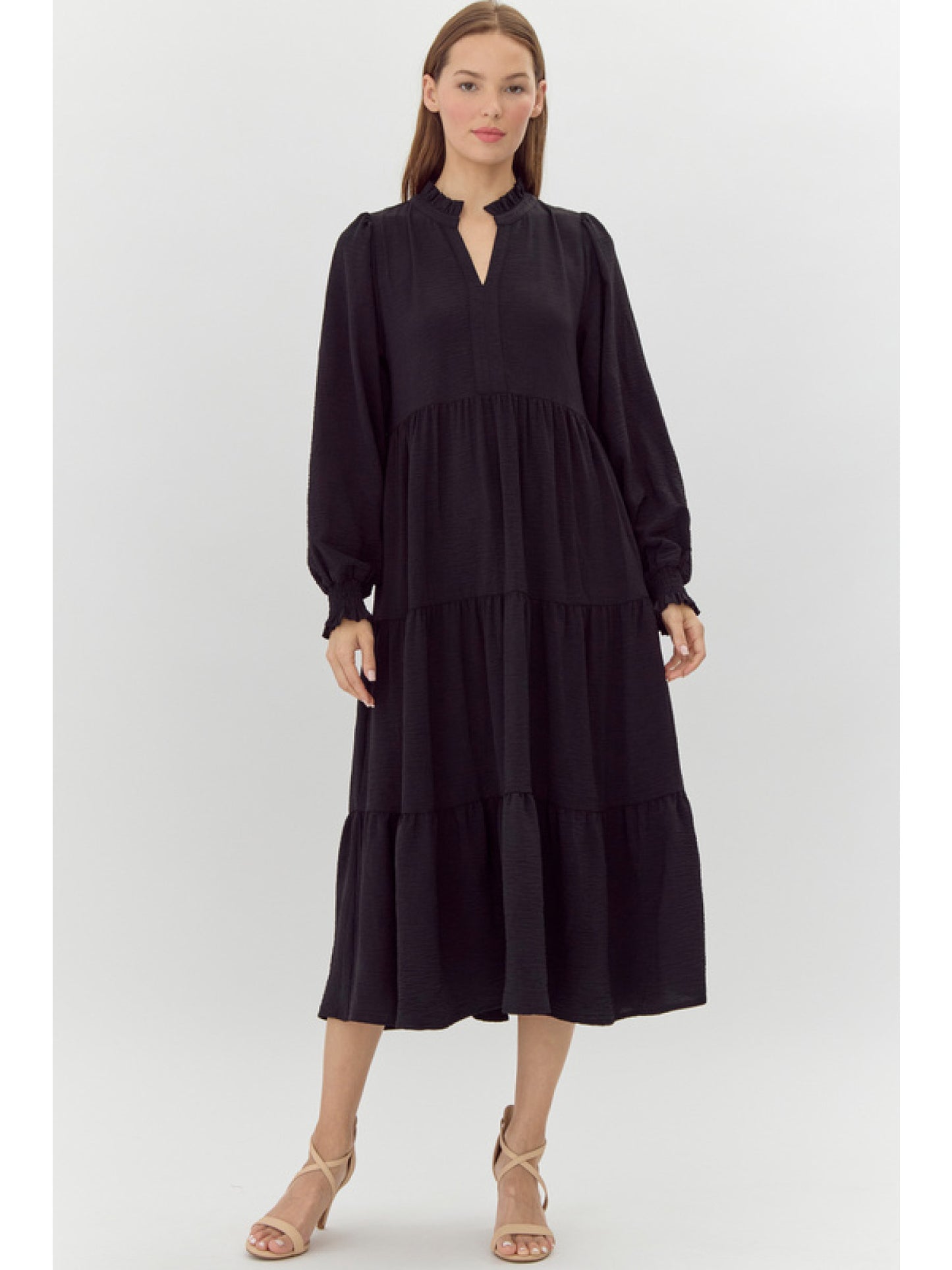 Olivia Bryce Solid Tiered Layer Midi Dress