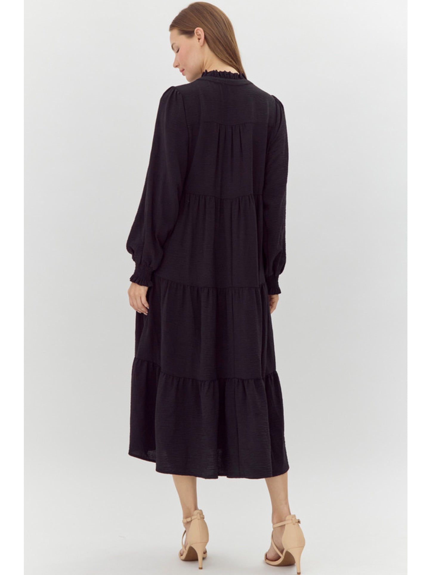 Olivia Bryce Solid Tiered Layer Midi Dress