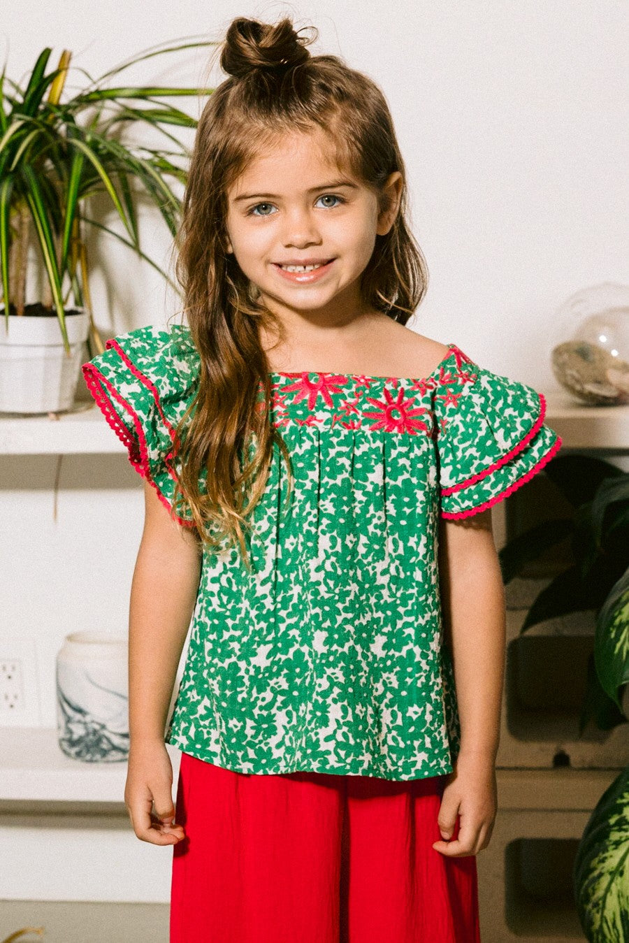 Girls Floral Embroidered Top