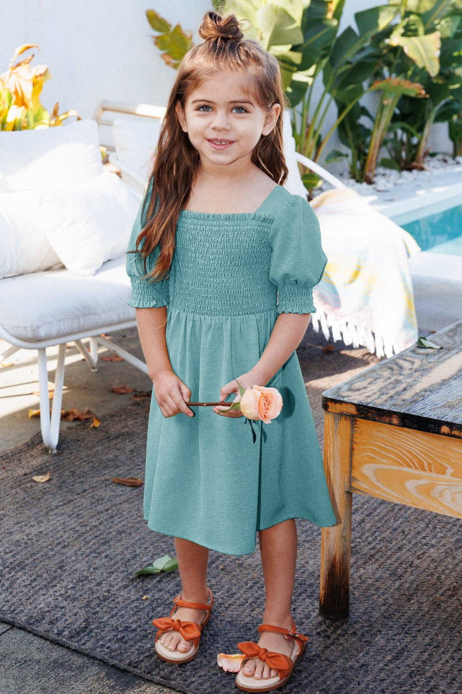 Girls Smocked Midi Dress