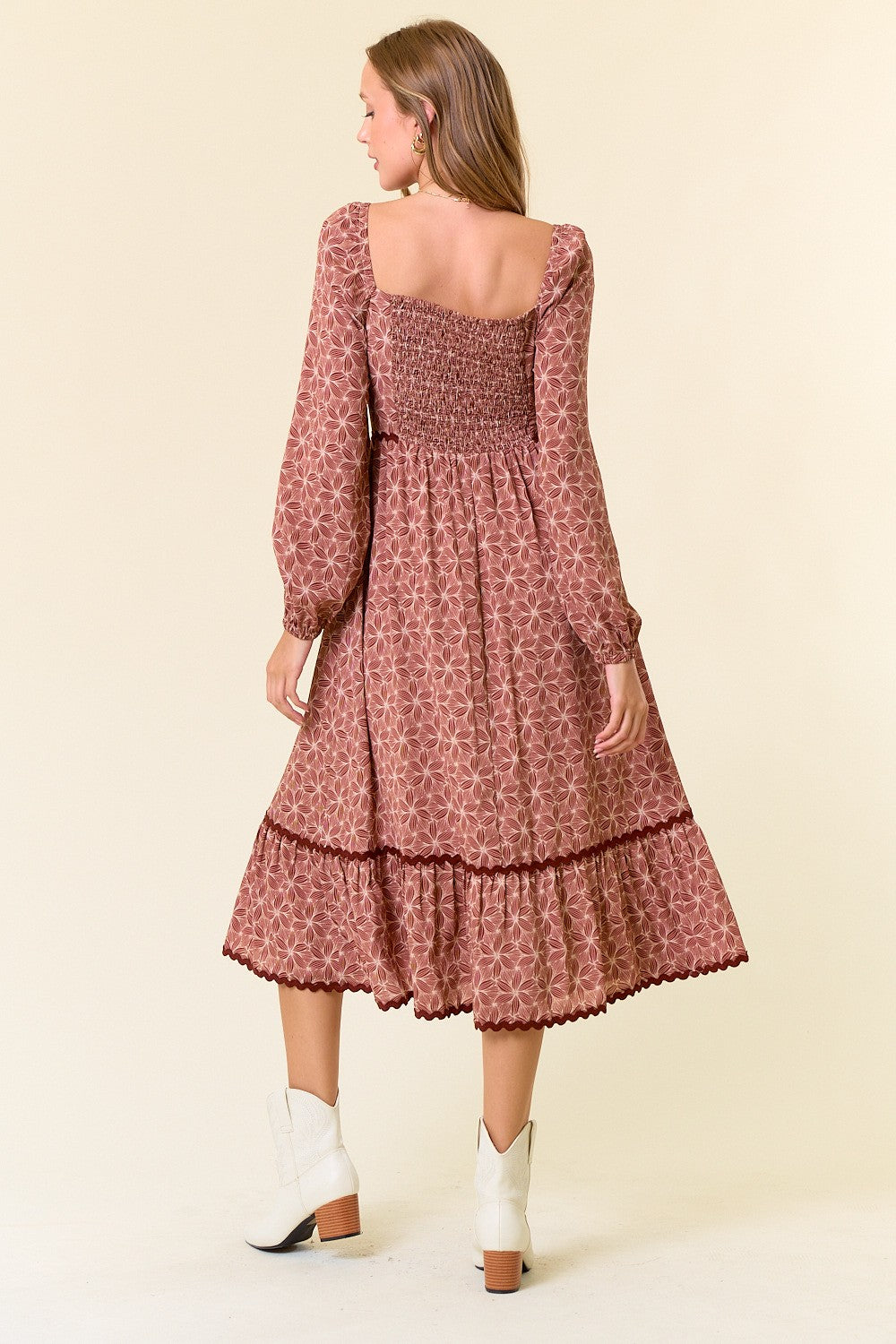 Yorkie Floral Square Neck Midi Dress