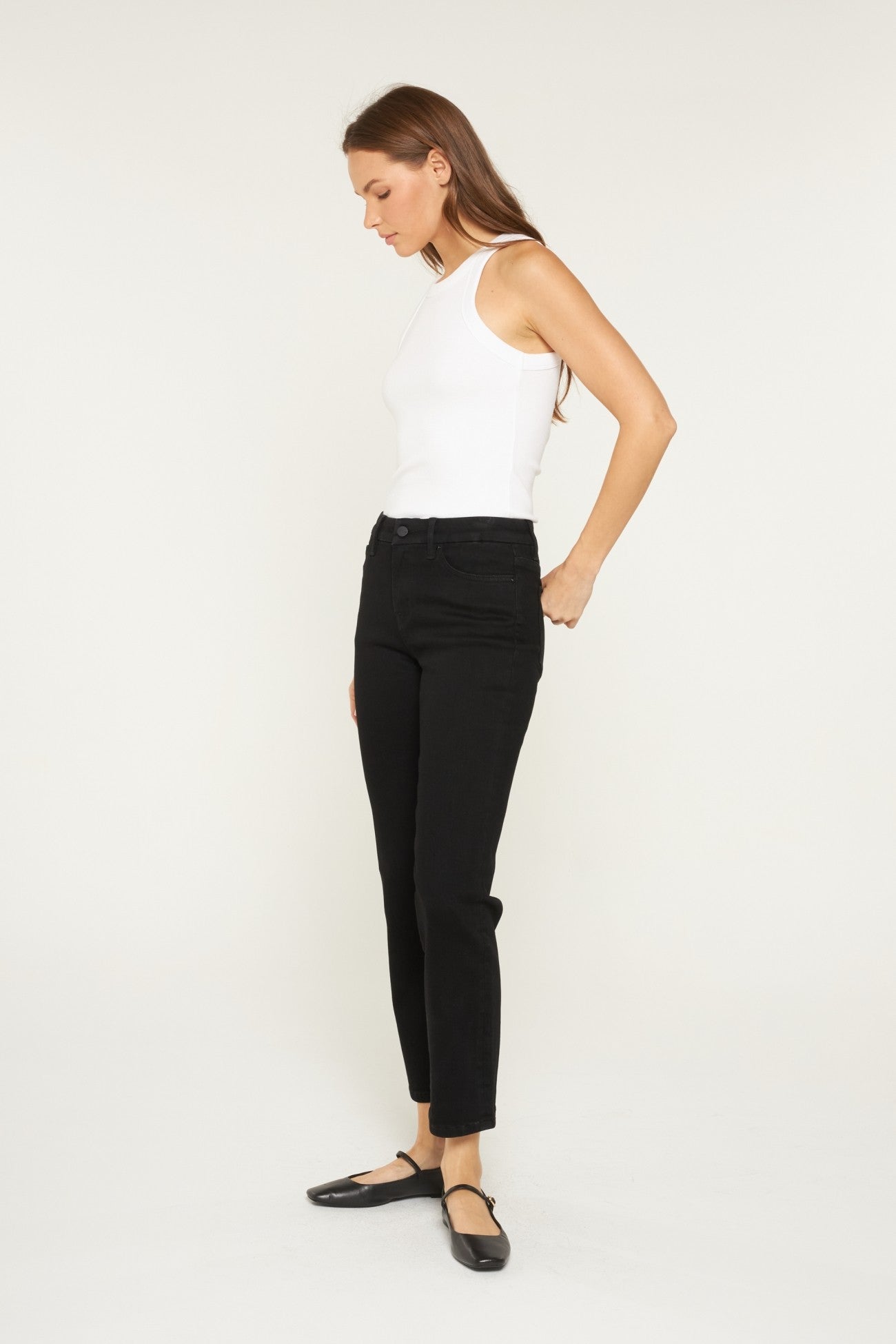 Mica Mid-Rise Ankle Straight Black Jeans