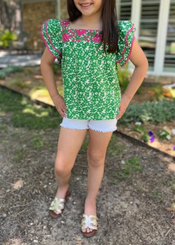 Girls Floral Embroidered Top