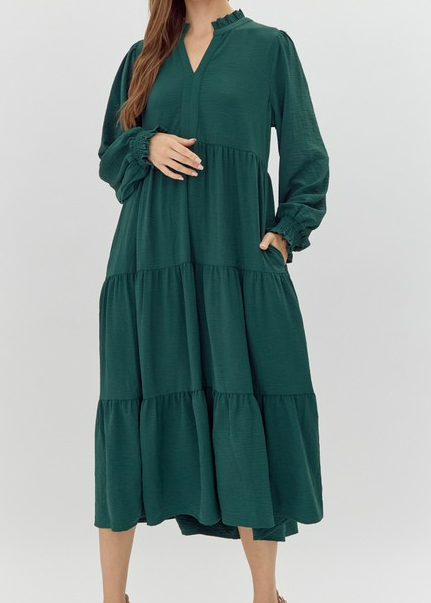Olivia Bryce Solid Tiered Layer Midi Dress