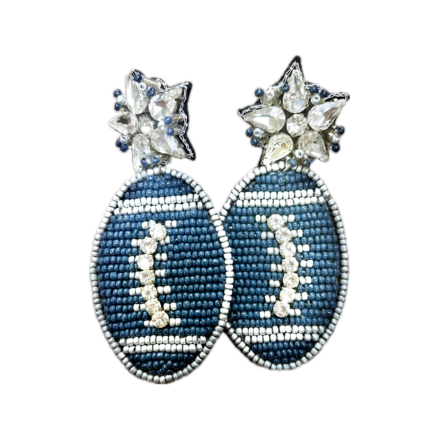 Navy Beaded Football Earrings