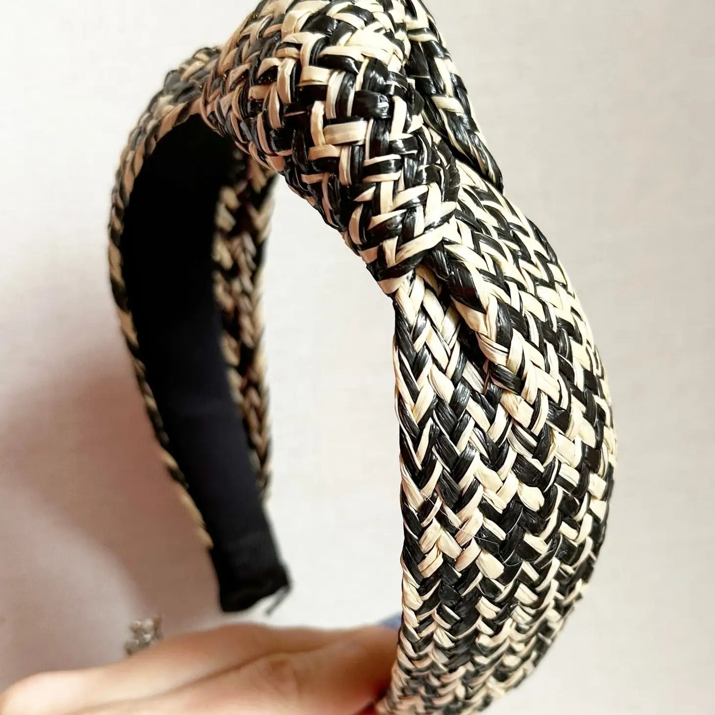 Black & Tan Raffia Rattan Headband