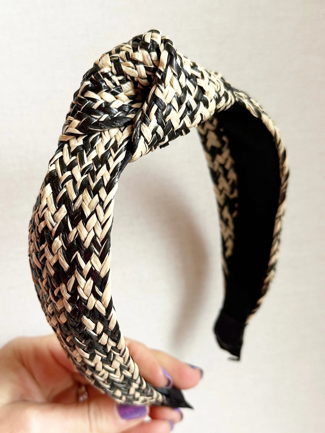 Black & Tan Raffia Rattan Headband