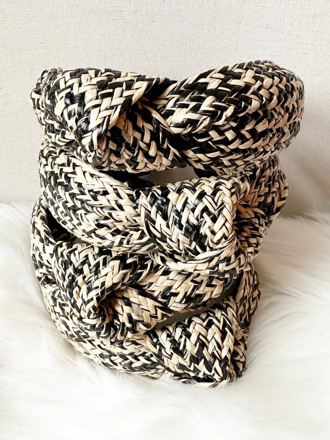 Black & Tan Raffia Rattan Headband