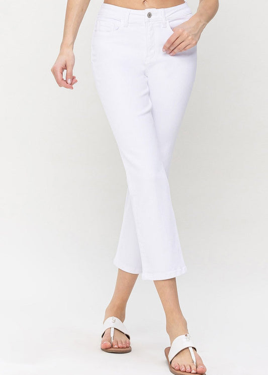 White High Rise Crop Straight Jeans