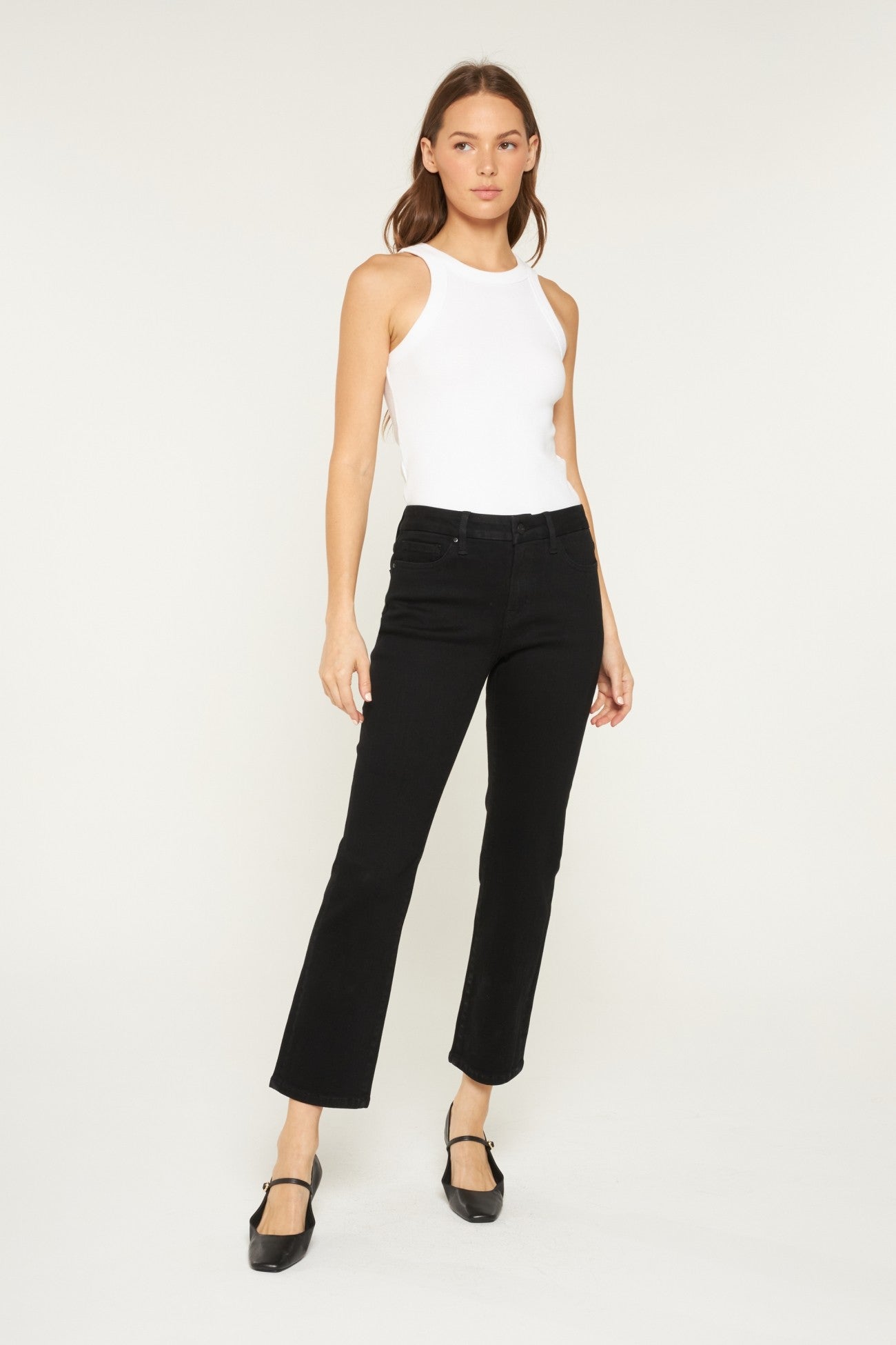 Mica Mid-Rise Ankle Straight Black Jeans
