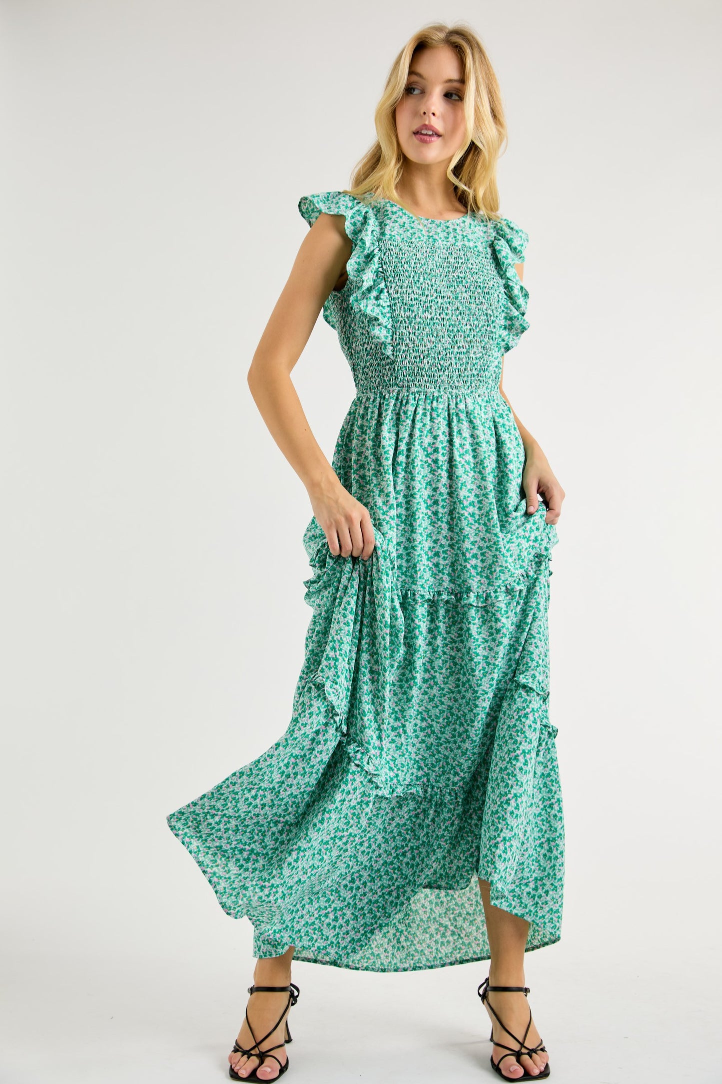 Constance Smocked Dress with Ruffle Sleeve