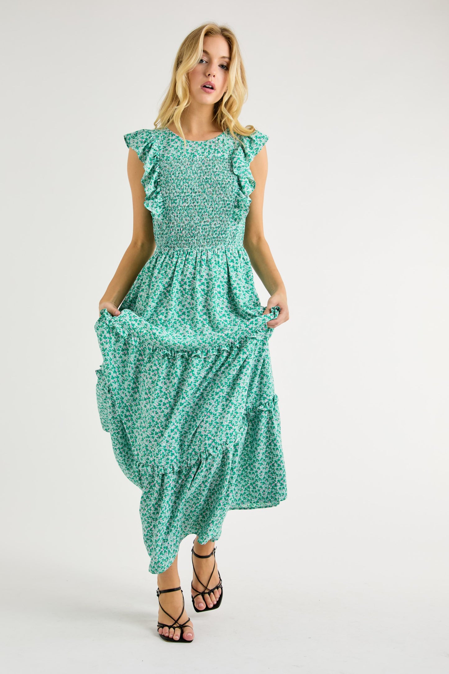 Constance Smocked Dress with Ruffle Sleeve