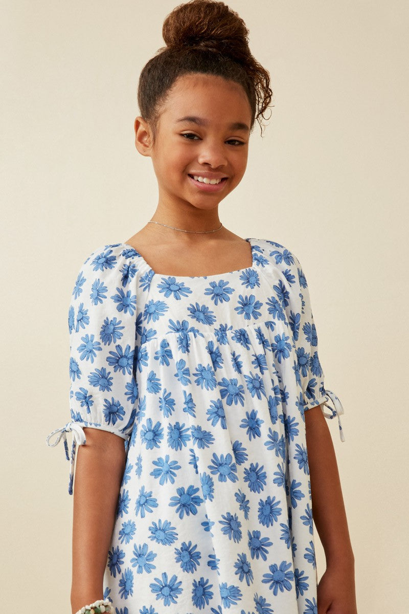 Girls Tie Sleeve Floral Print Dress