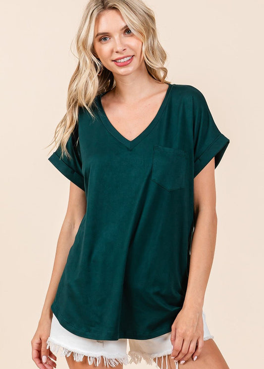 Faye V-Neck Boyfriend Tee w/ Pocket