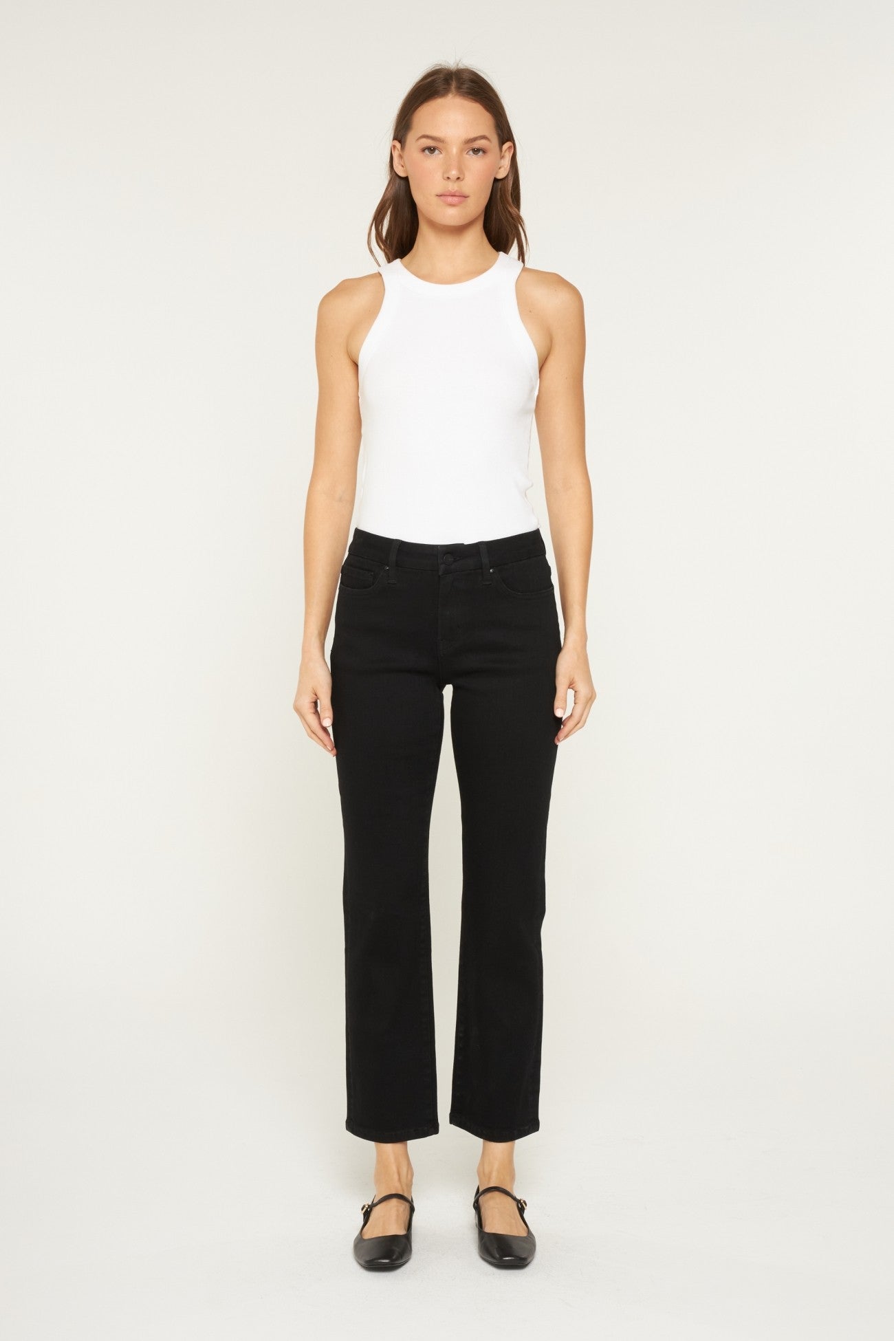 Mica Mid-Rise Ankle Straight Black Jeans