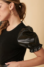 Load image into Gallery viewer, Aurelia Faux Leather Puff Sleeve Knit Top