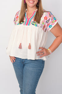 Lainey Tassel Tie Embroidered Top