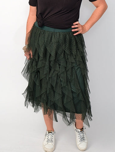 Astra Ruffled Tulle Midi Skirt