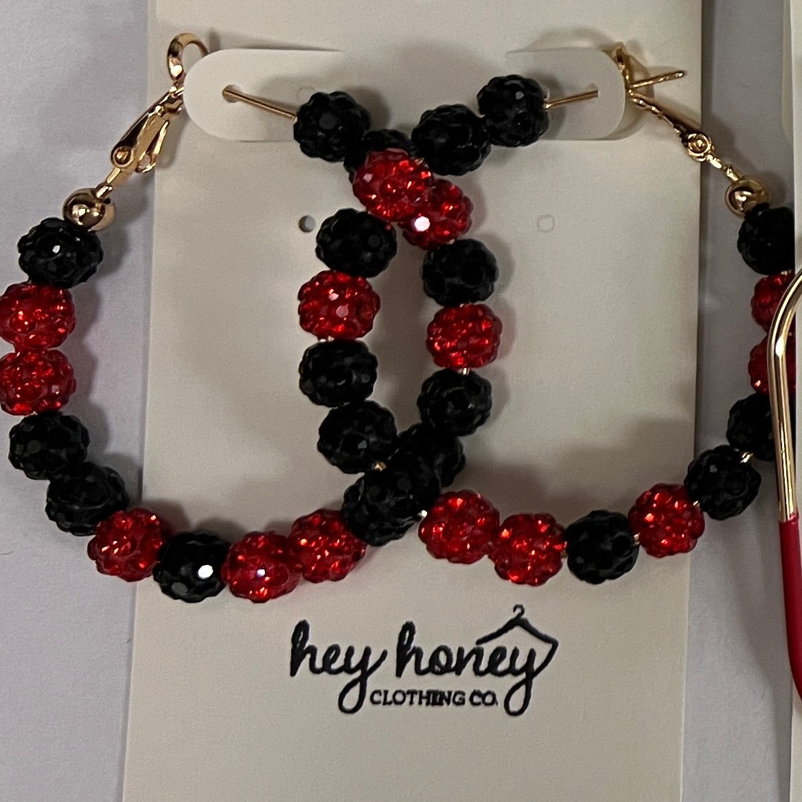 Black & Red Beaded Hoop Earrings