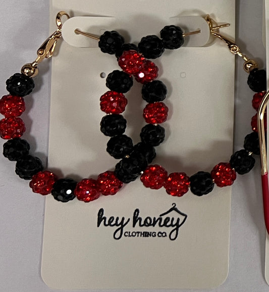 Black & Red Beaded Hoop Earrings