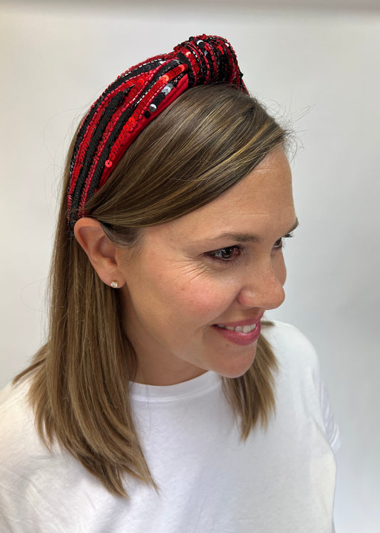 Sequin Striped Red & Black Headband