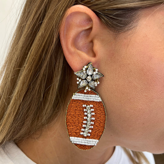 Brown Beaded Football Earrings