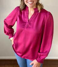 Load image into Gallery viewer, Emmie Satin Top with Smocked Cuffs