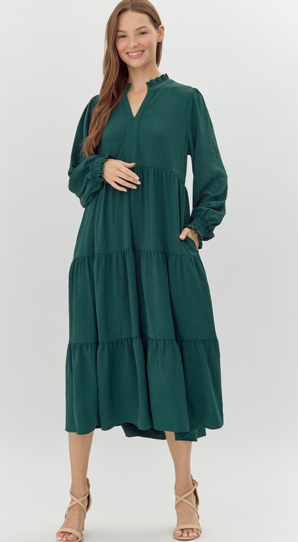 Olivia Bryce Solid Tiered Layer Midi Dress