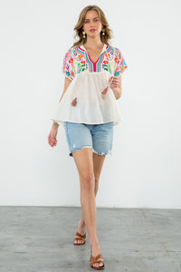 Lainey Tassel Tie Embroidered Top