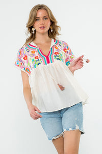 Lainey Tassel Tie Embroidered Top