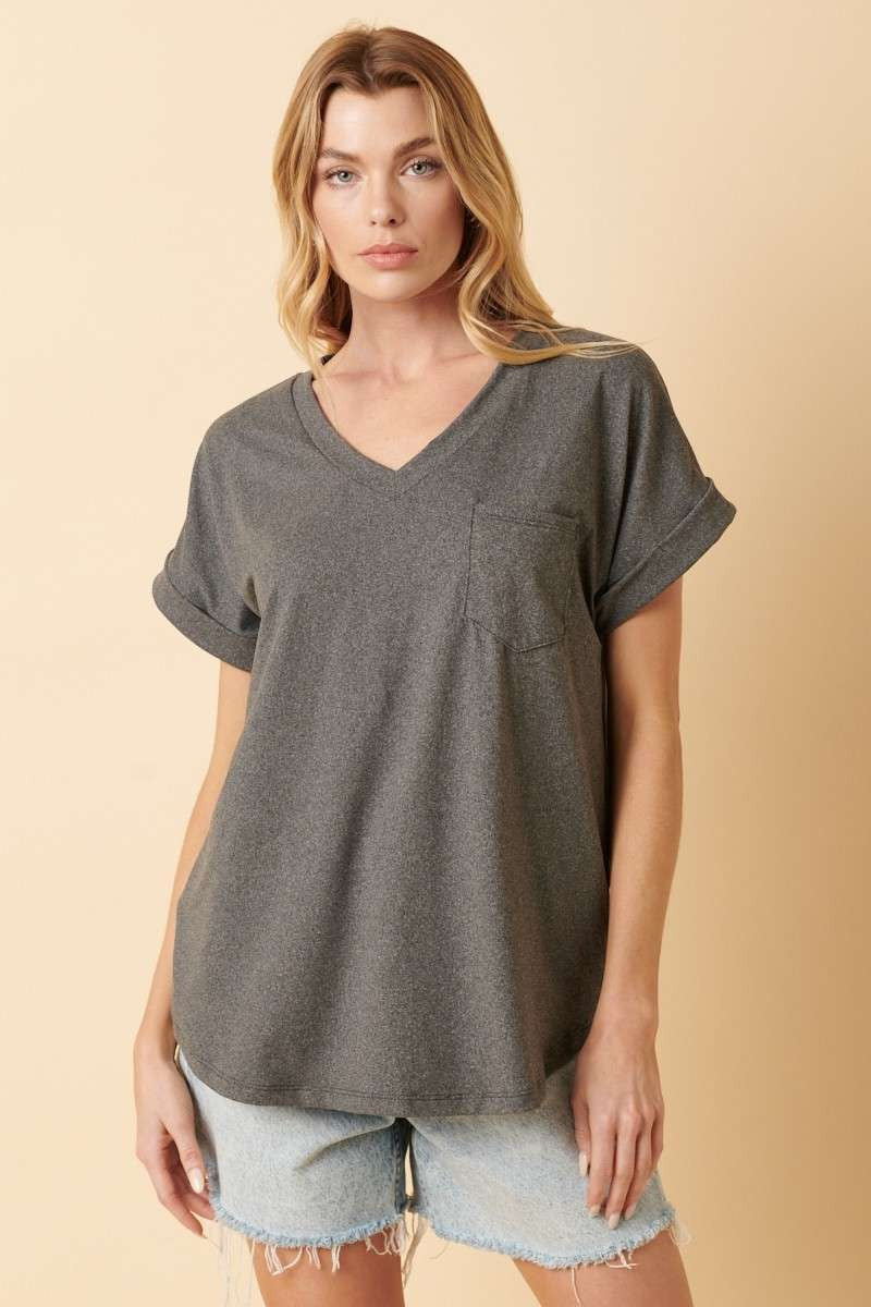 Faye V-Neck Boyfriend Tee w/ Pocket