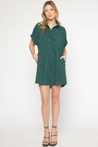Emerald Corduroy Shirt Dress