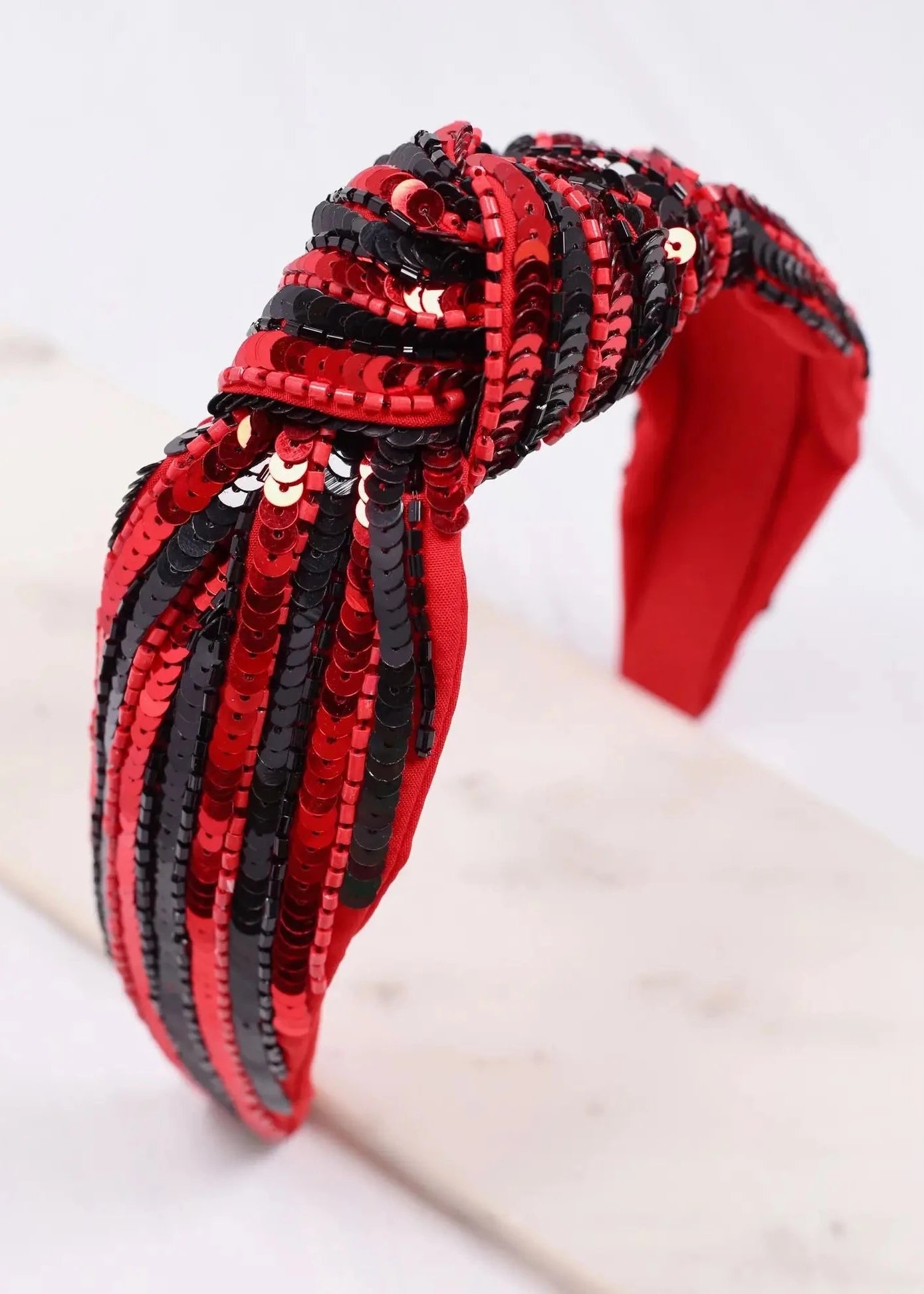 Sequin Striped Red & Black Headband