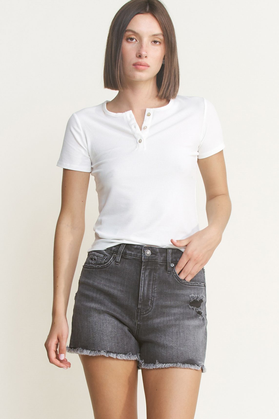 Mica High-Rise Distressed Shorts