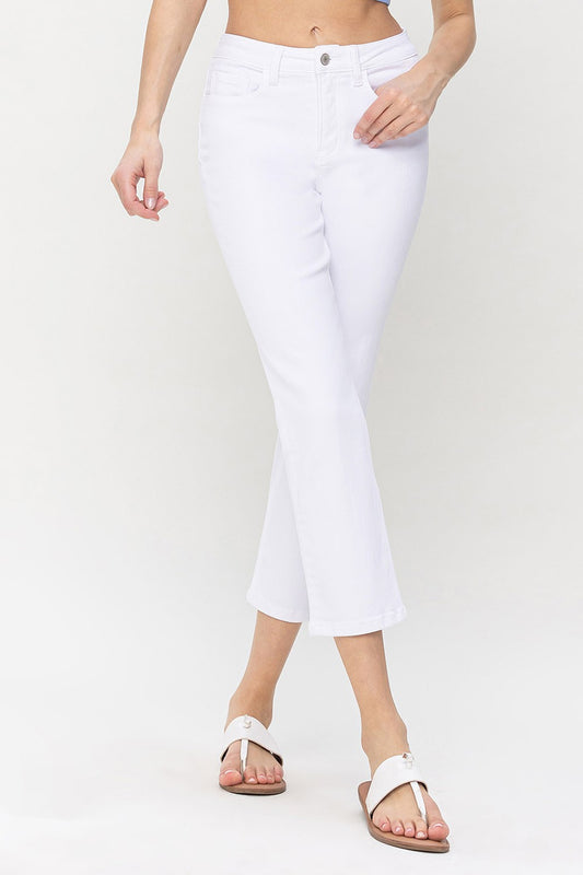 White High Rise Crop Straight Jeans