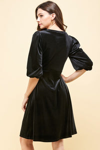 Bonnie Velvet Dress with Puffed Sleeves