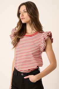 Alexia Striped Top with Flutter Sleeve