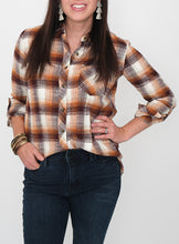 Load image into Gallery viewer, Priya Rust Plaid Button Down Top