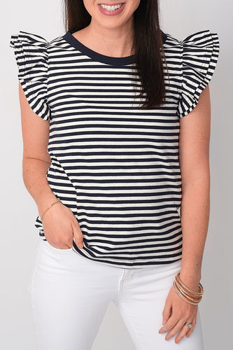 Alexia Striped Top with Flutter Sleeve