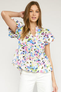 Hyacinth Floral Puff Sleeve Top