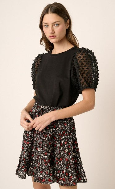 Lyanna Mix Media Puff Short Sleeve Top