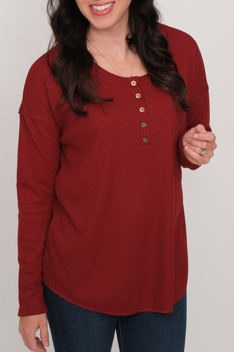 Sloane Ribbed Henley Long Sleeve Top