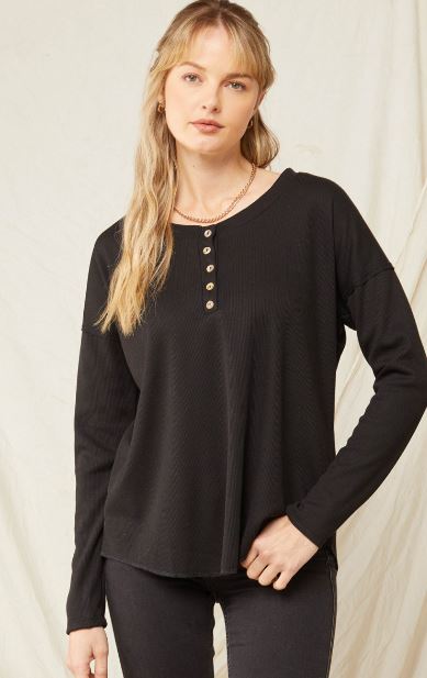 Sloane Ribbed Henley Long Sleeve Top